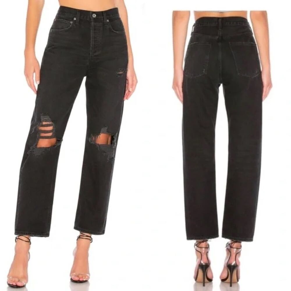 Agolde Jeans 90’s Mid Rise Loose Fit Jeans in Audio Washed Black 26